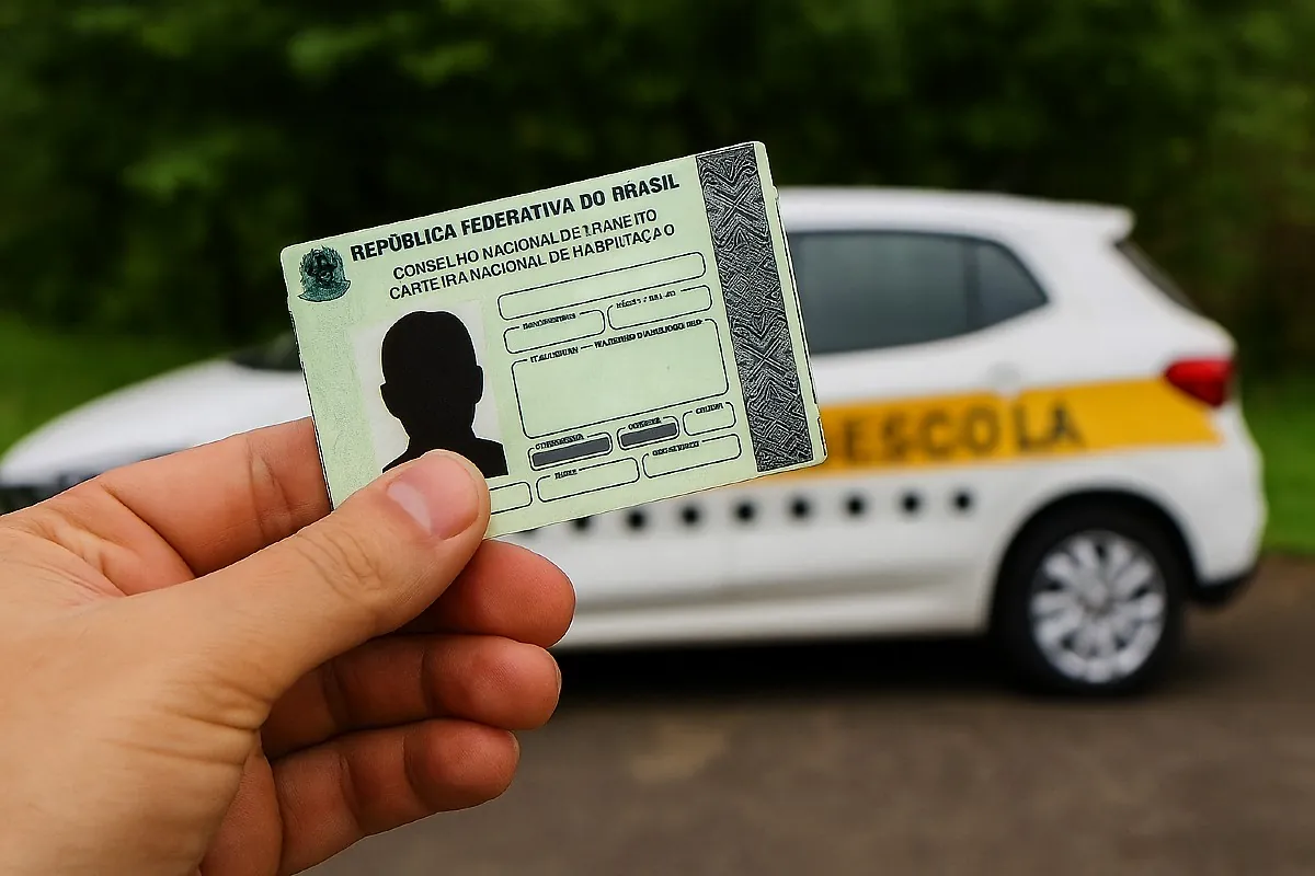 CNH e carro de auto escola — preparação para a prova do DETRAN